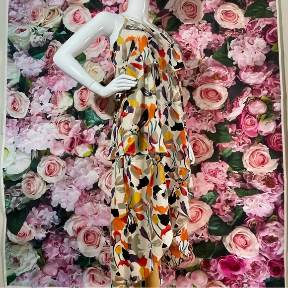 BCBG Paris Size M Medium Floral Tiered High Low Dress Flowy Multicolored - Picture 3 of 11